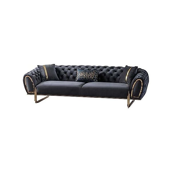 Xlmoebel 3-Sitzer Designer Chesterfield Wohnzimmer Polster Sofa in Schwarz, günstig online kaufen