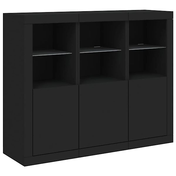 vidaXL Sideboards mit LED-Leuchten 3 Stk Schwarz Holzwerkstoff 3209101 günstig online kaufen