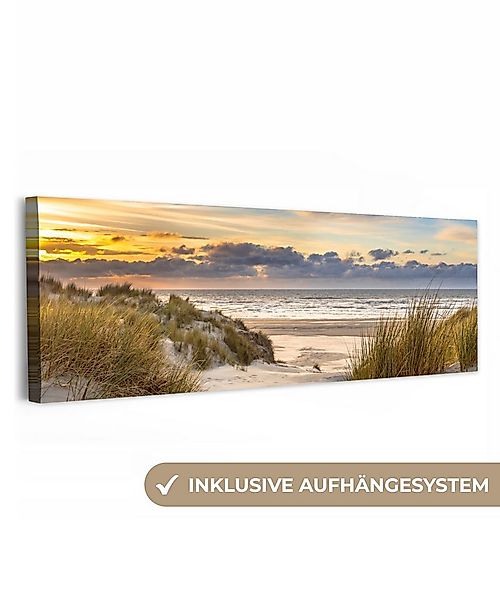 OneMillionCanvasses® Leinwandbild Panorama Strand - Düne - Gras - Sonnenunt günstig online kaufen