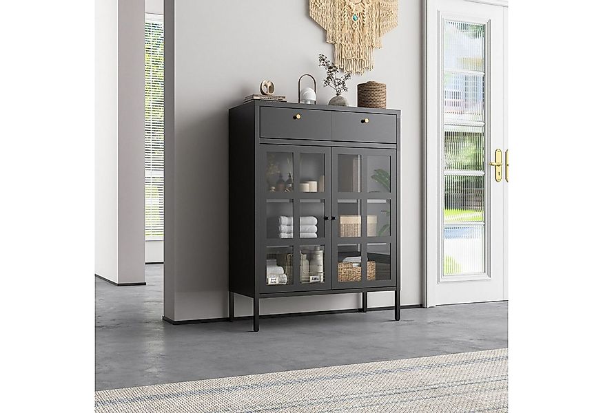 Mein-Regal Sideboard GLASGOW, Schwarz Wohnzimmer Highboard Kommode aus Meta günstig online kaufen