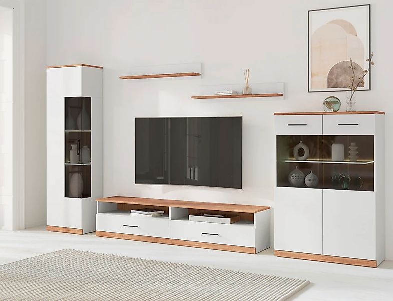 Home affaire Wohnwand "Ribe Wohnwand Set-5 St." Set, 5 Stk. tlg. Glaseinsat günstig online kaufen