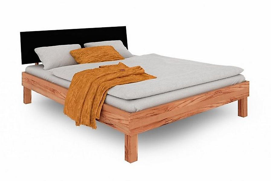 Natur24 Einzelbett Bett Zigo 2 Kernbuche 160x200 Kopfteil aus MDF Schwarz u günstig online kaufen