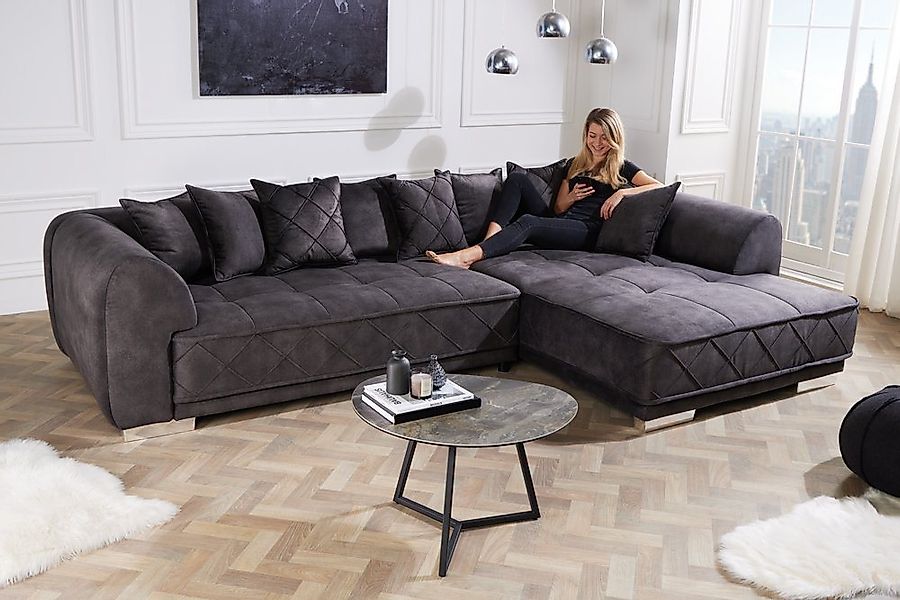 riess-ambiente Big-Sofa DECADENCIA 320cm dunkelgrau · XXL Couch aus Samt in günstig online kaufen