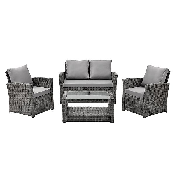 Svita Roma Polyrattan Set Sitzgruppe Lounge Tisch Garnitur Gartenmöbel Grau günstig online kaufen