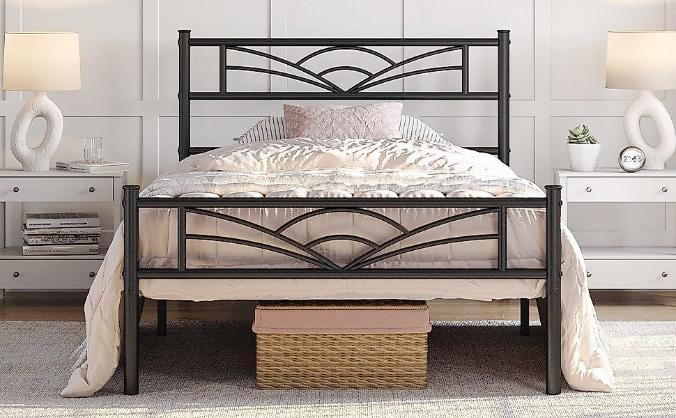 Yaheetech Bettgestell Metallbett, Bettrahmen mit Kopfteil, Doppel/Einzelbet günstig online kaufen