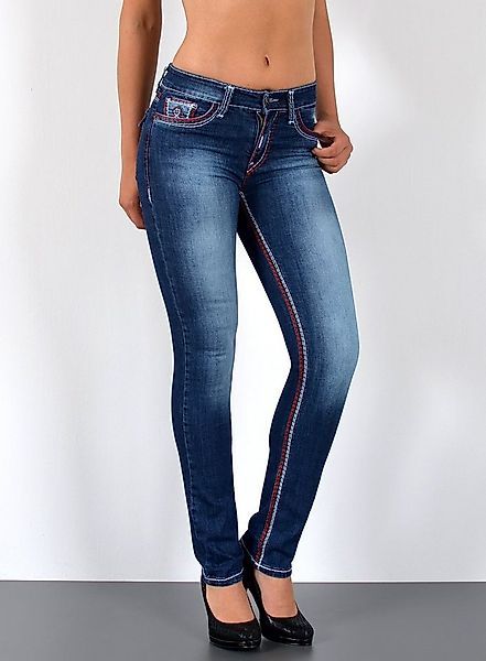 ESRA Straight-Jeans Damen Straight Jeans mit Kontrastnähten Hoch Bund bis Ü günstig online kaufen