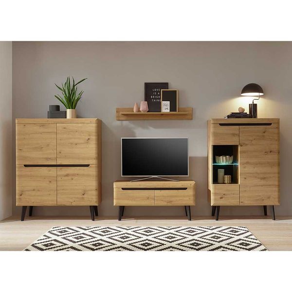 Schrankwand Wohnzimmer im Skandi Design 40 cm tief (vierteilig) günstig online kaufen