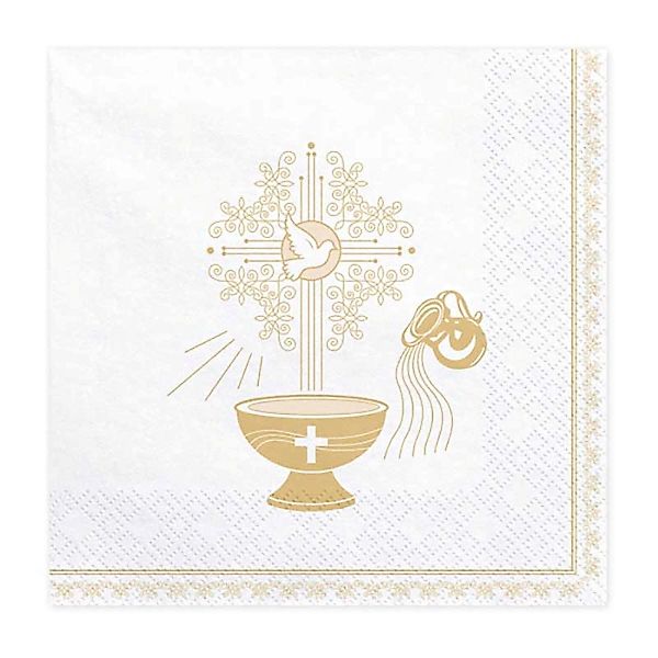 partydeco Hängedekoration Servietten Taufe Gold 20Stk/33x33cm günstig online kaufen