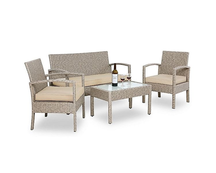 Casaria Balkonset, 4 Personen Wetterfest 7 teilig Polyrattan 2x Sessel Gart günstig online kaufen