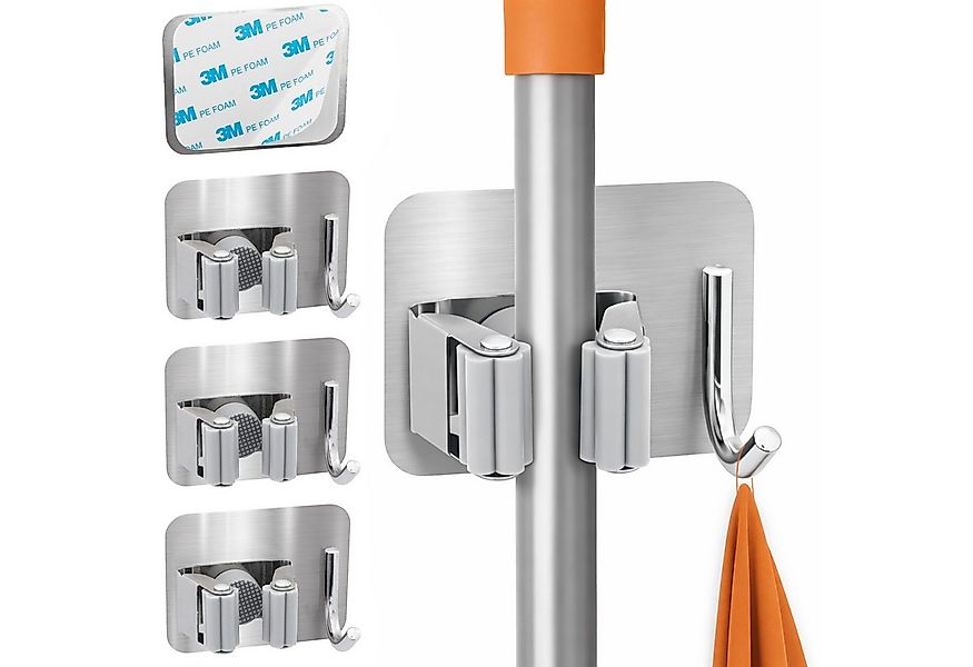 ECENCE Gartengerätehalter 4x Gerätehalter Selbstklebend Silber Wand Garten günstig online kaufen