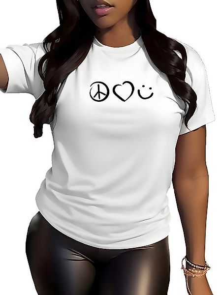 Banco T-Shirt Damen Kurzarm Peace, Love, Smile Unifarben Unifarben günstig online kaufen