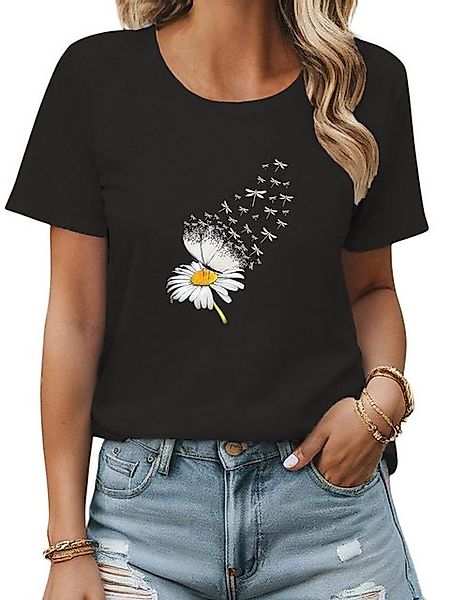 PYL Rundhalsshirt Damen Sommer Bequemes T-Shirt mit Löwenzahn Ausgefallene günstig online kaufen