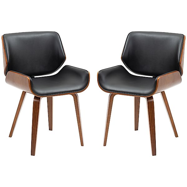 HOMCOM Set mit 2 Esszimmerstühlen im Vintage-Stil, Sitz aus schwarzem Kunst günstig online kaufen