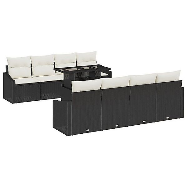 vidaXL Loungesofa 9-teiliges Garten Sofa Set mit Kissen Schwarz Poly Rattan günstig online kaufen