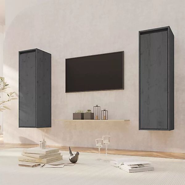 Vidaxl Wandschränke 2 Stk. Grau 30x30x100 Cm Massivholz Kiefer günstig online kaufen