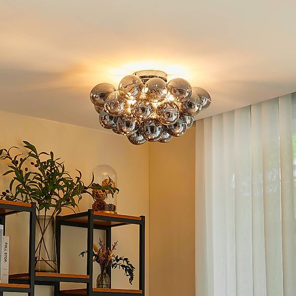 Lucande Deckenleuchte Diborah, rauchgrau, Glas, Ø 50 cm, G9 günstig online kaufen