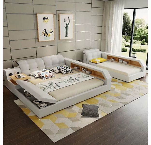 JVmoebel Multimediabett Leder Betten Doppel Ablage Regal 180x200 Multifunkt günstig online kaufen