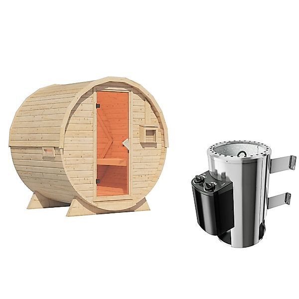 Karibu Fasssauna-Set Talea L mit Ofen 3,6 kW Integriert günstig online kaufen