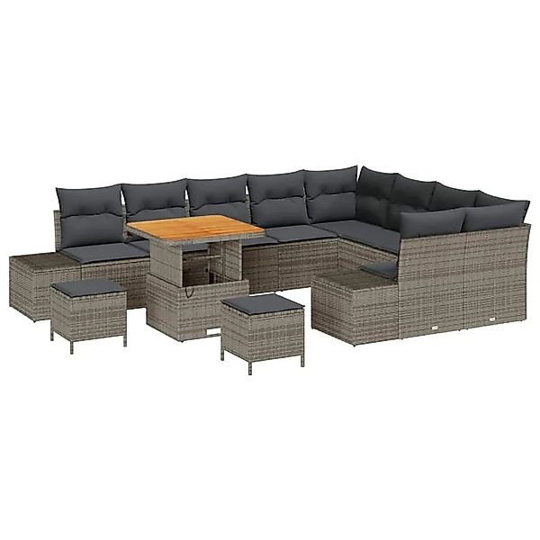 vidaXL Gartensofa-Set mit Kissen mit Speicher 12 Stk Grau Poly Rattan 33647 günstig online kaufen