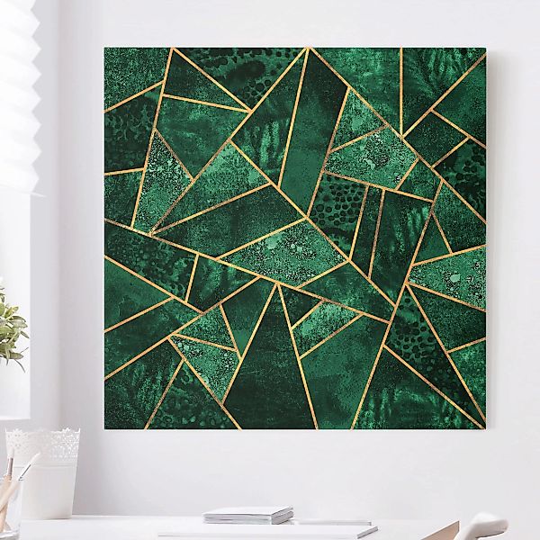 Leinwandbild Abstrakt - Quadrat Dunkler Smaragd mit Gold günstig online kaufen