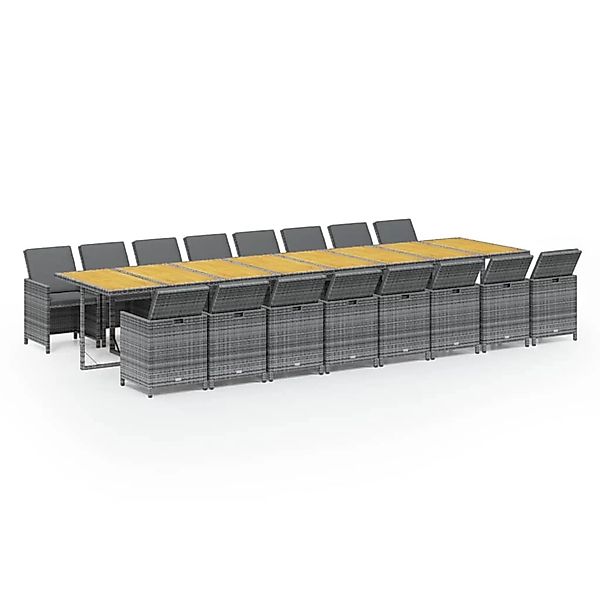 vidaXL 17-Tlg Garten-Essgruppe mit Kissen Grau Poly Rattan 3095686 günstig online kaufen