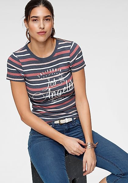KangaROOS T-Shirt in schönem Streifenmix mit Frontdruck günstig online kaufen