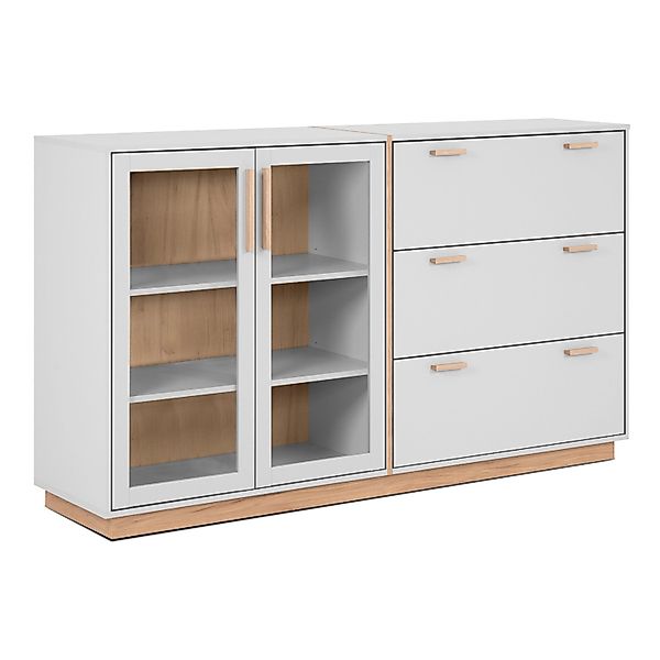 Furn.Design Sideboard Grau und Hickory Walnuss 163 cm mit Glastüren Hanno günstig online kaufen