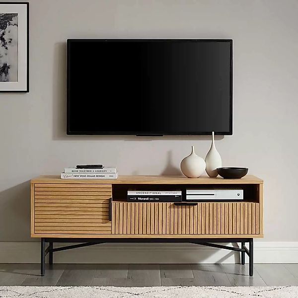 Fernsehboard Skandi Stil mit offenem Gerätefach 120 cm breit günstig online kaufen