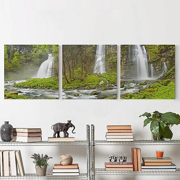3-teiliges Leinwandbild Natur & Landschaft - Quadrat Wasserfälle Cascade de günstig online kaufen
