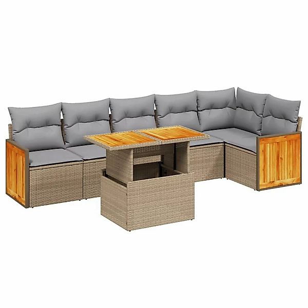 vidaXL 7-tlg Garten-Sofagarnitur mit Kissen Beige Poly Rattan Modell 394 günstig online kaufen