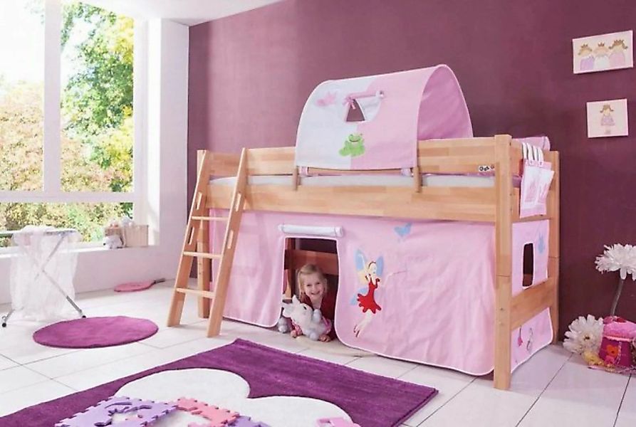 Natur24 Kinderbett Halbhohes Einzelbett Kim Buche lackiert 90x200cm Einzelb günstig online kaufen