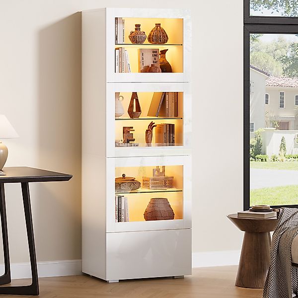 Merax Vitrine schmal Standvitrine mit LED-Beleuchtung günstig online kaufen
