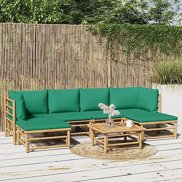 Vidaxl 7-tlg. Garten-lounge-set Mit Grünen Kissen Bambus günstig online kaufen