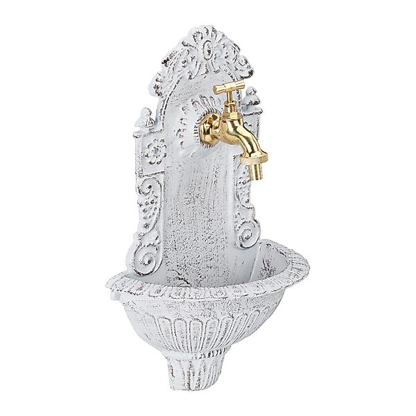 relaxdays Gartenbrunnen Wandbrunnen antik, Weiß günstig online kaufen