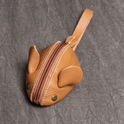 YUBRO-STUDIO Geldbörse Handgefertigte Leder-Münztasche Mausform Zipper günstig online kaufen
