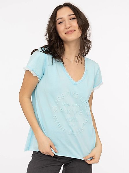 Zwillingsherz T-Shirt ""Positive Mind"" V-Ausschnitt, Kurzarm, Used-Look, B günstig online kaufen