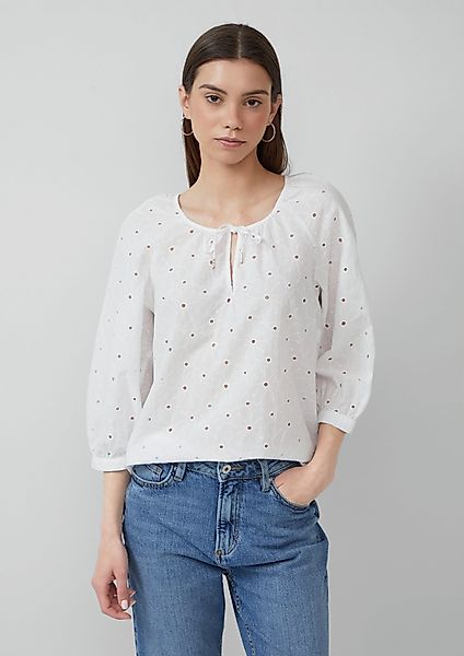 QS Langarmbluse Bluse mit Lochstickerei Raffung günstig online kaufen