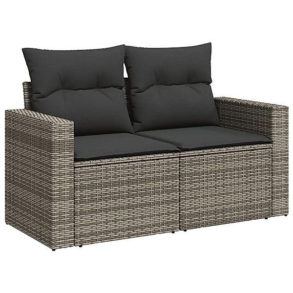 vidaXL Gartensofa 2-Sitzer mit Kissen Grau Poly Rattan 366122 günstig online kaufen