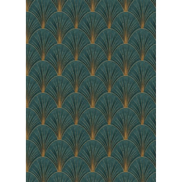 Erismann Vliestapete Art Deco Fächer Motiv Grün Gold Metallic 10451-19 Elle günstig online kaufen