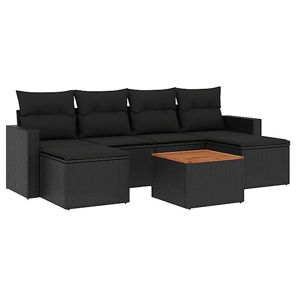 vidaXL 7-Tlg Garten-Sofagarnitur mit Kissen Schwarz Poly Rattan 3256573 günstig online kaufen