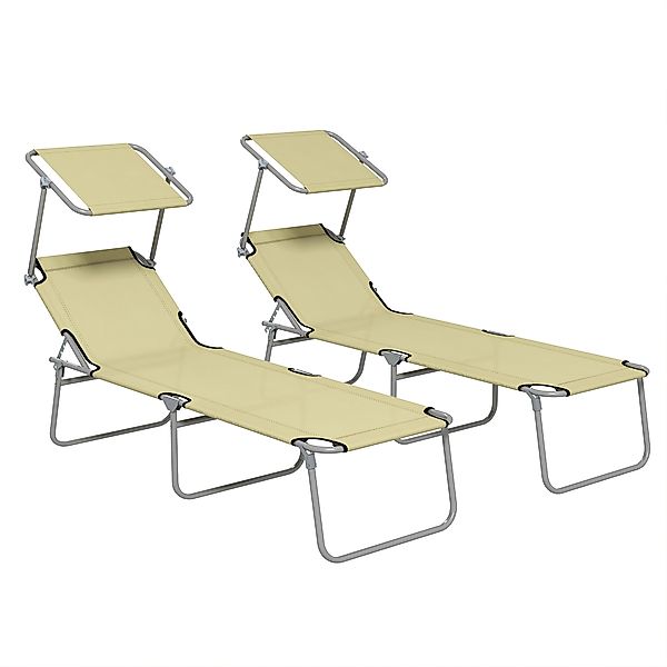 Outsunny Set mit 2 faltbaren Sonnenliegen für Garten mit Sonnendach, verste günstig online kaufen