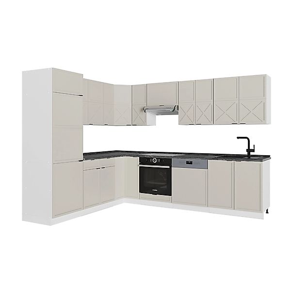 Vicco Fame-Line Eckküche GrauBeige/Weiß 227 x 287 cm AP Anthrazit günstig online kaufen