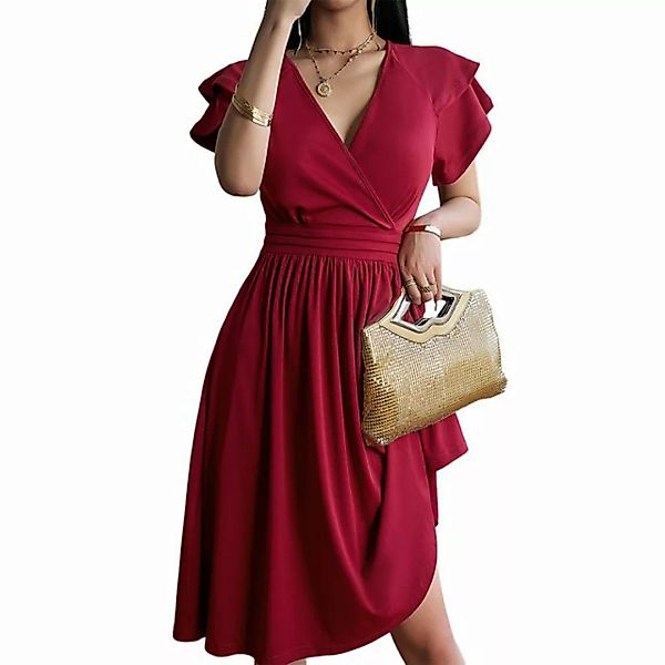 KIKI A-Linien-Kleid Damen-Weihnachtskleid mit kurzen Ärmeln und V-Ausschnit günstig online kaufen