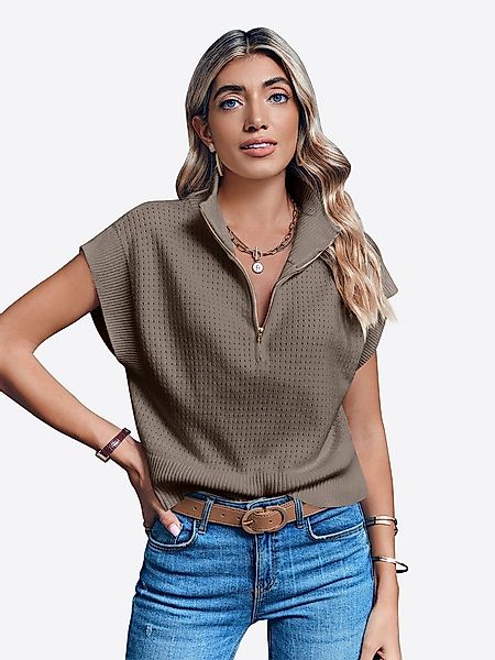 Imily Bela Strickpullover Damen Kurzarm Pullover mit Halbreißverschluss (Pa günstig online kaufen