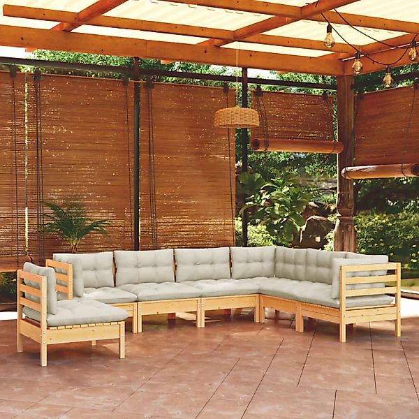 7-tlg. Garten-lounge-set Mit Creme Kissen Massivholz Kiefer günstig online kaufen