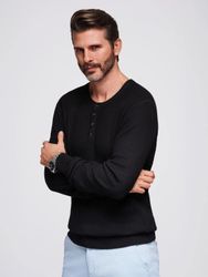 OMBRE Rundhalspullover Gestreifter Herrenpullover mit Knöpfen günstig online kaufen