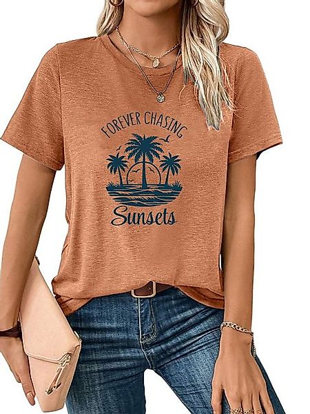 PYL Print-Shirt Damen bequemes Sommer Urlaub Kurzarmbluse Strand Print-Shir günstig online kaufen
