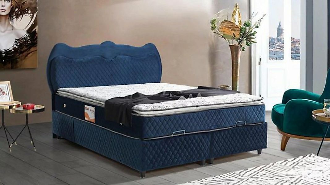 JVmoebel Bett Bett Design Betten Luxus Blau Polster Schlafzimmer Möbel Luxu günstig online kaufen