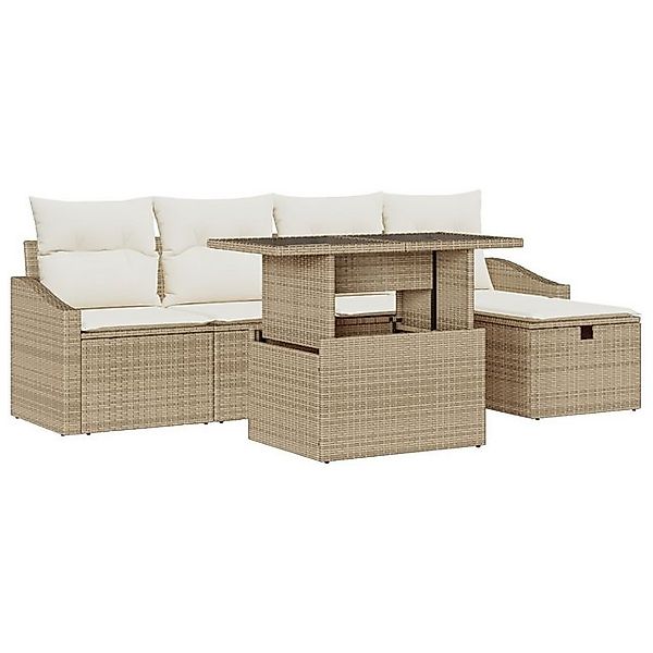 vidaXL Loungesofa 6-teiliges Garten Sofa Set mit Kissen Beige Poly Rattan, günstig online kaufen