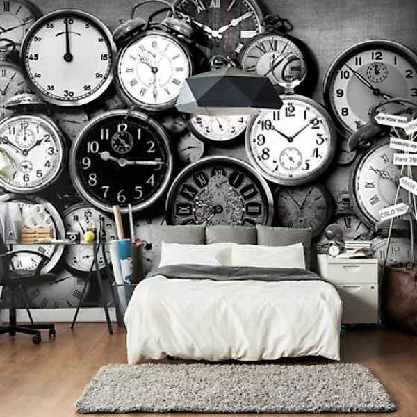 artgeist Fototapete Retro Clocks schwarz/weiß Gr. 250 x 175 günstig online kaufen